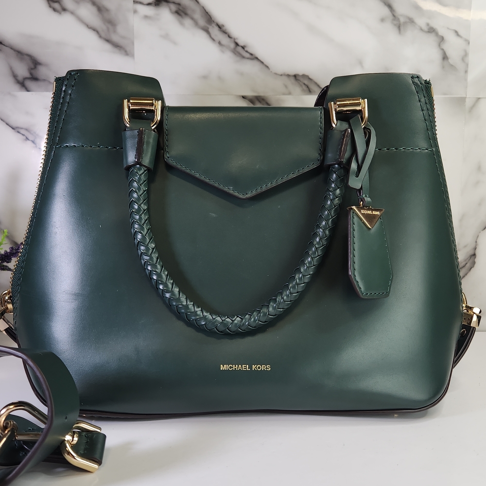 Michael Kors Green Blakely Leather Satchel Handbag - Picture 4 of 14